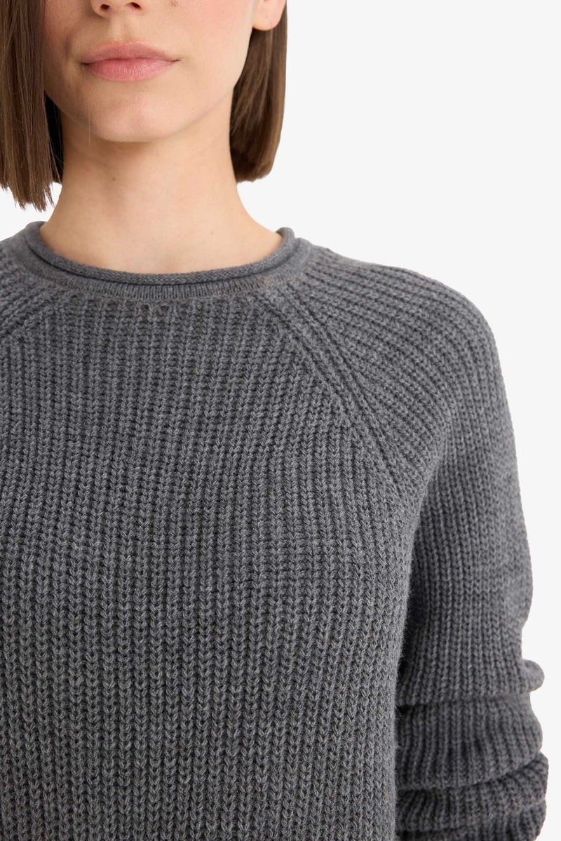 DeFacto Grey Woman Regular Fit Crew Neck Basic Dress Pullover Casual - Image 5